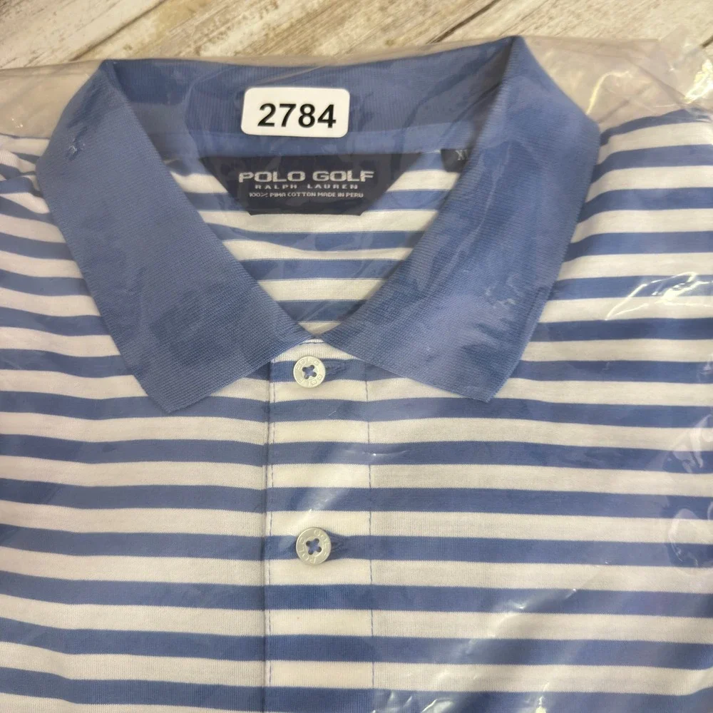 Polo Golf Ralph Lauren Mens XL‎ Blue White Striped Pima Cotton Seminole Golf
